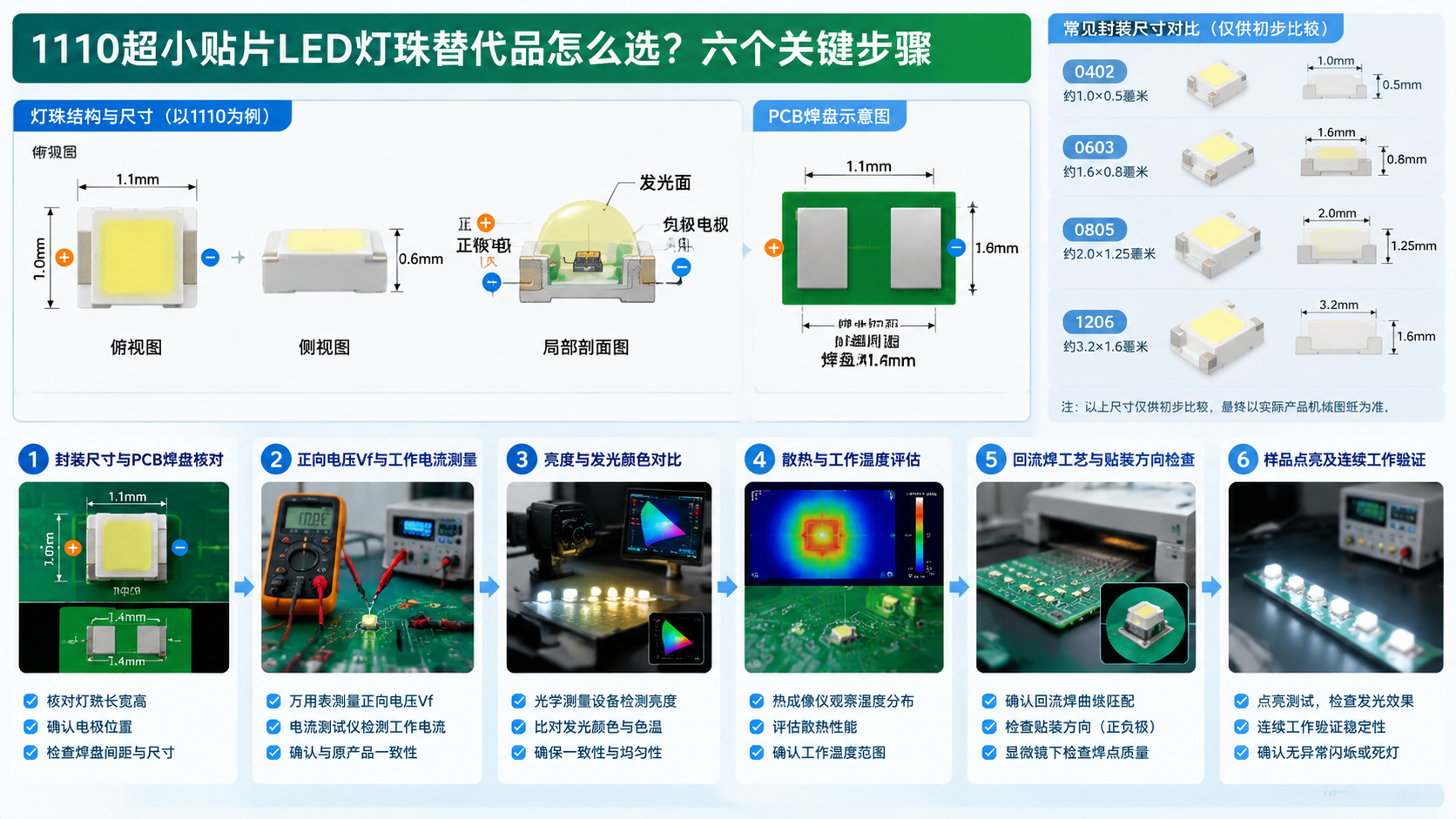 1110超小贴片LED灯珠替代品六个关键步骤技术信息图