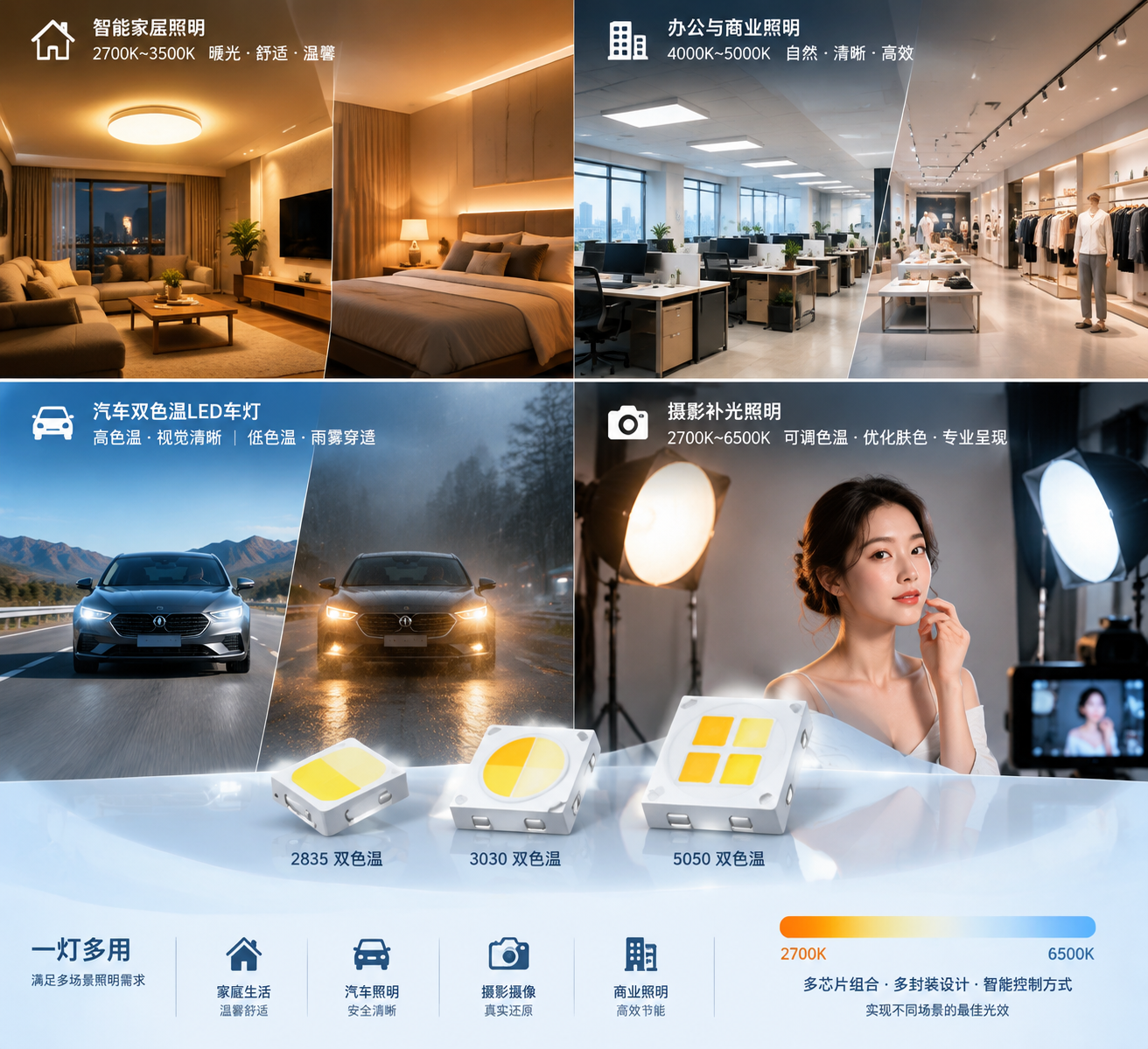 双色温LED灯珠可调色温(原理与应用范围解析)