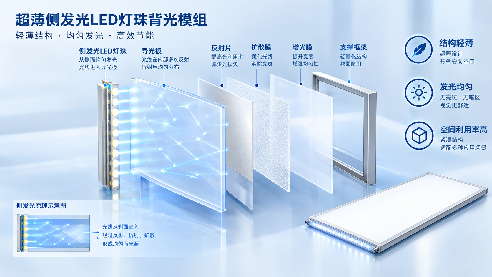 超薄侧发光LED背光模组爆炸结构示意图