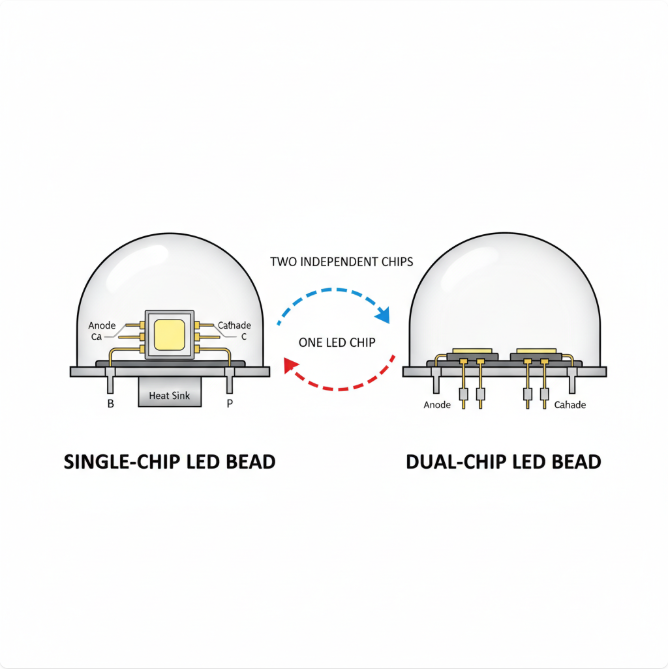 单芯vs双芯LED灯珠：结构、性能与应用场景完整对比（2025）