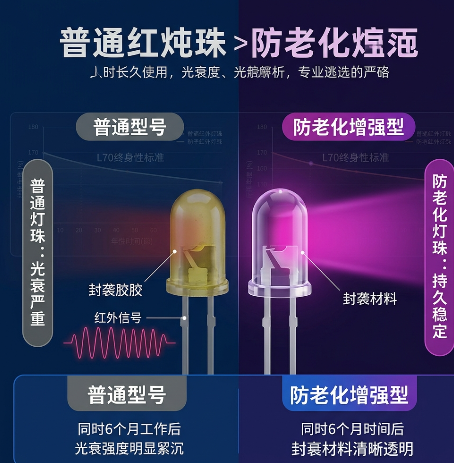 防老化红外灯珠选型指南：寿命、光衰、850/940nm及应用深度解析全面解析