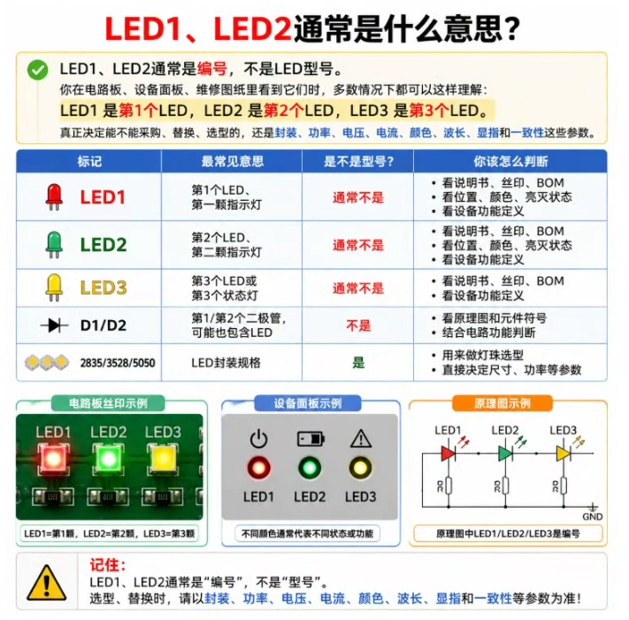 LED1、LED2什么意思？一文看懂电路板、指示灯和LED灯珠编号