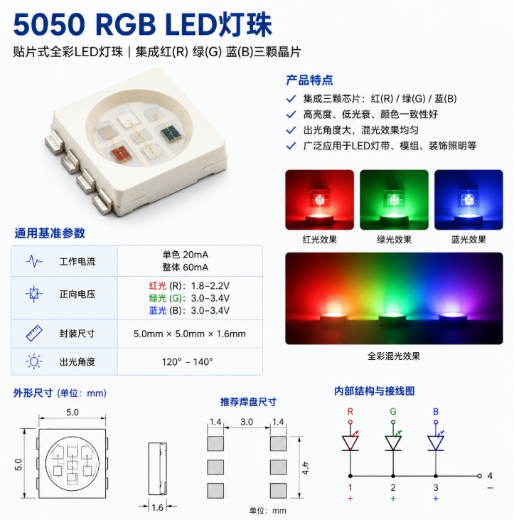 5050 RGB灯珠非标定制指南：参数说明、选型对比与采购建议