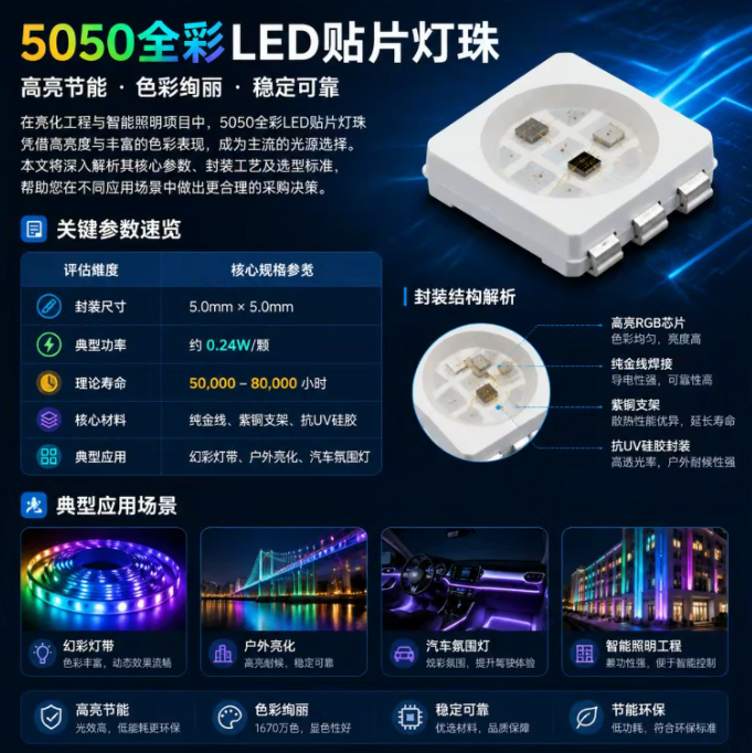 5050全彩LED贴片灯珠选型指南：核心参数与应用解析