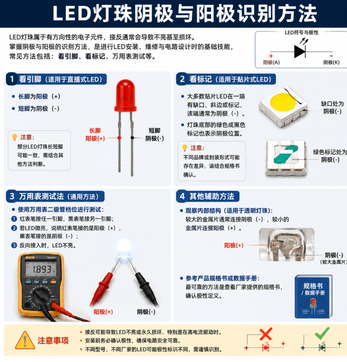 LED灯珠如何区分阴极和阳极 正负极识别方法