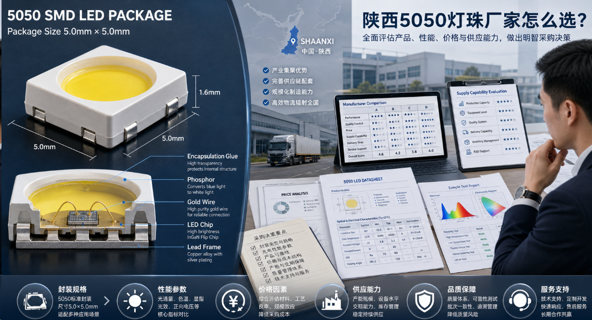 陕西5050灯珠厂家怎么选？参数、价格与采购要点解析