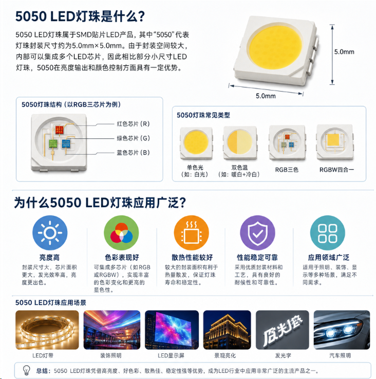铜仁5050 LED灯珠选型指南：参数、类型与采购要点