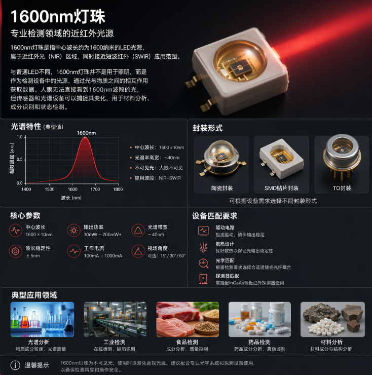 1600nm灯珠是什么？工作原理、应用领域与选型方法