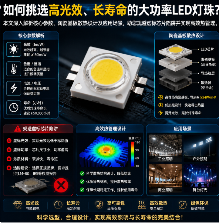 大功率LED灯珠(规格选型与热管理指南)