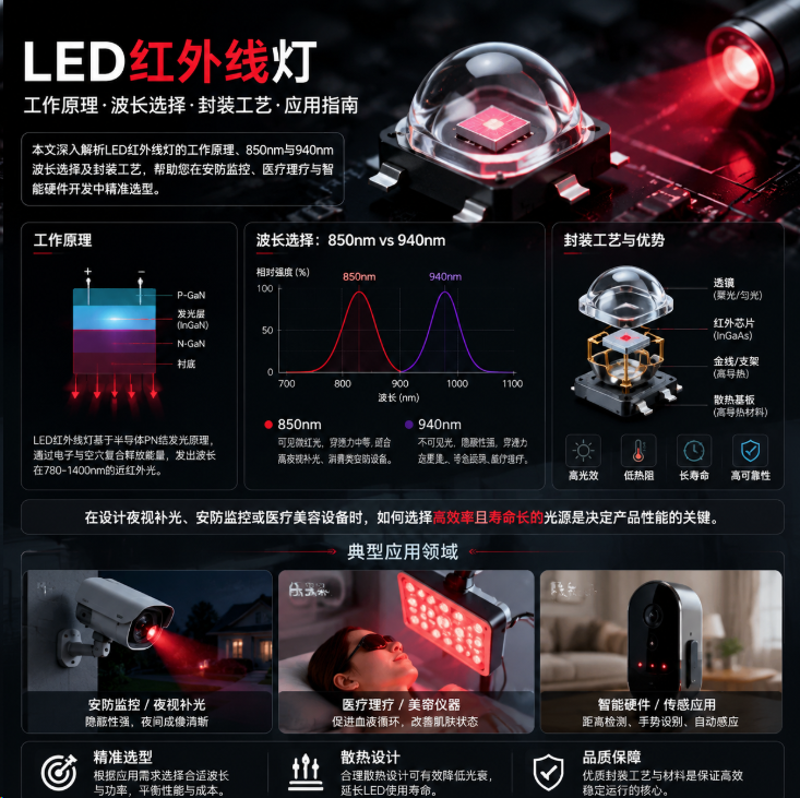 led红外线灯(工作原理、波长选择与封装应用指南)