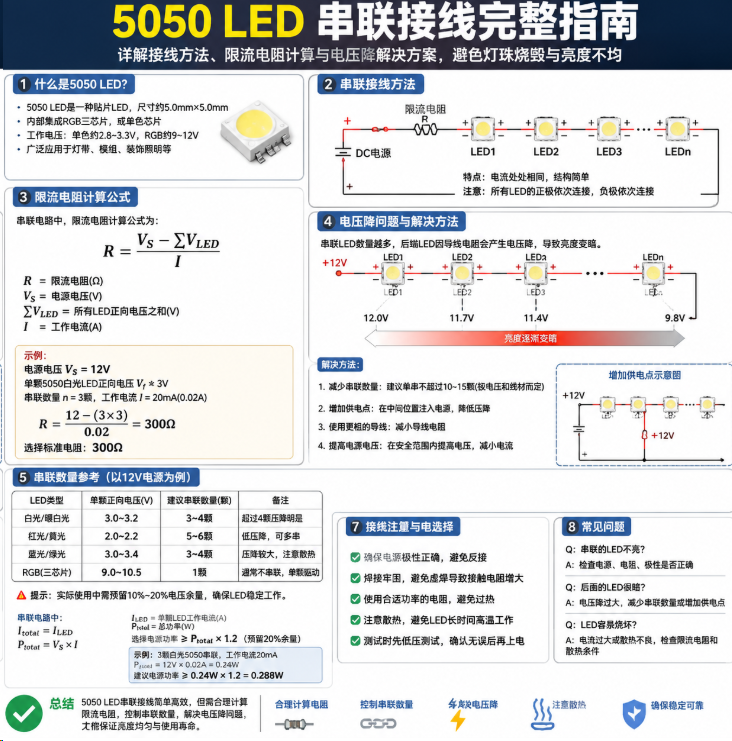 5050led串联(电路计算公式与接线步骤详解)