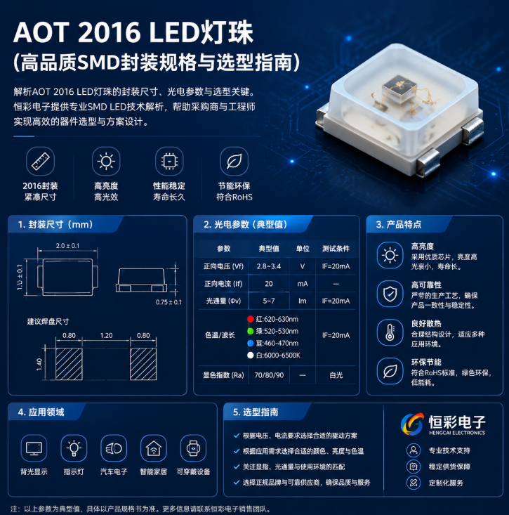 aot 2016led灯珠(高品质SMD封装规格与选型指南)