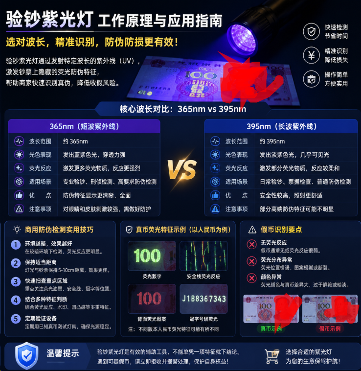 验钞紫光灯(365nm波长选择与商用防伪检测指南)