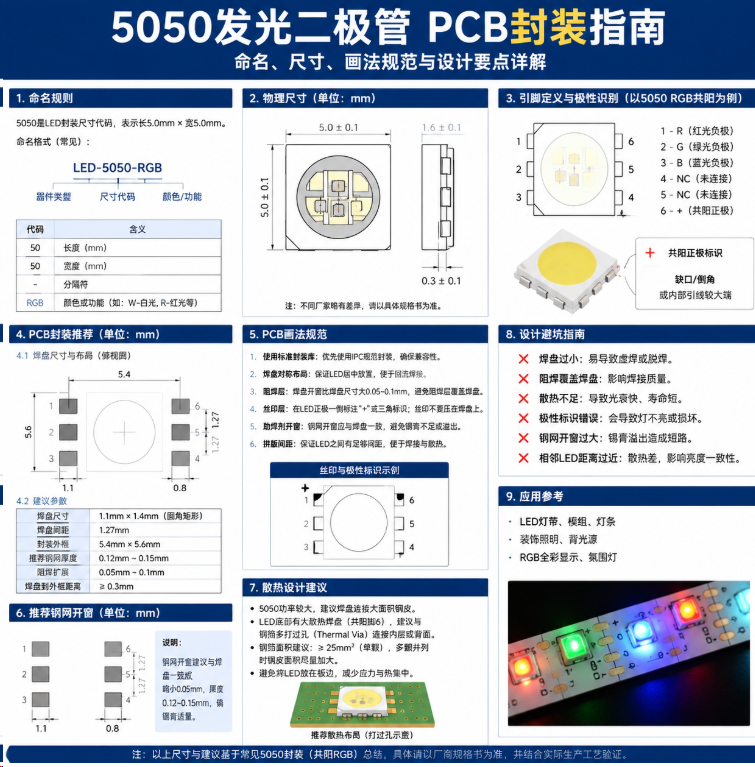 5050发光二极管 pcb封装命名(详解尺寸规格与PCB画法规范)