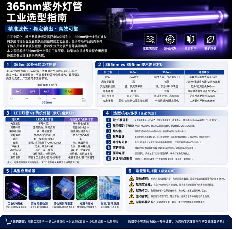 365nm紫外灯管(工业级选型指南与应用解析)