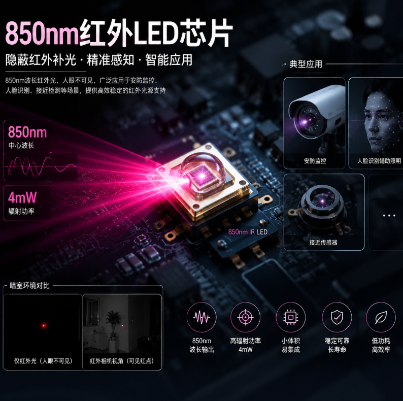 波长850nm,辐射功率4mw的LED芯片(选型规格与红外传感应用指南)