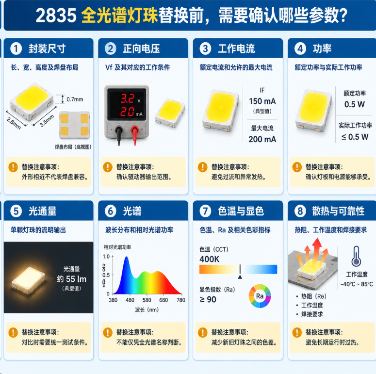 2835 全光谱灯珠替换(型号对比与选型指南)