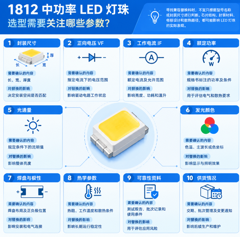 1812 中功率 LED 灯珠兼容替换料(选型与替换指南)